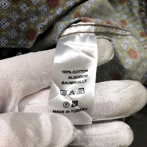 Kurt River Long Sleeve Shirt Mens S Slim Fit Olive Green Burgundy Geo Print - Picture 7 of 10